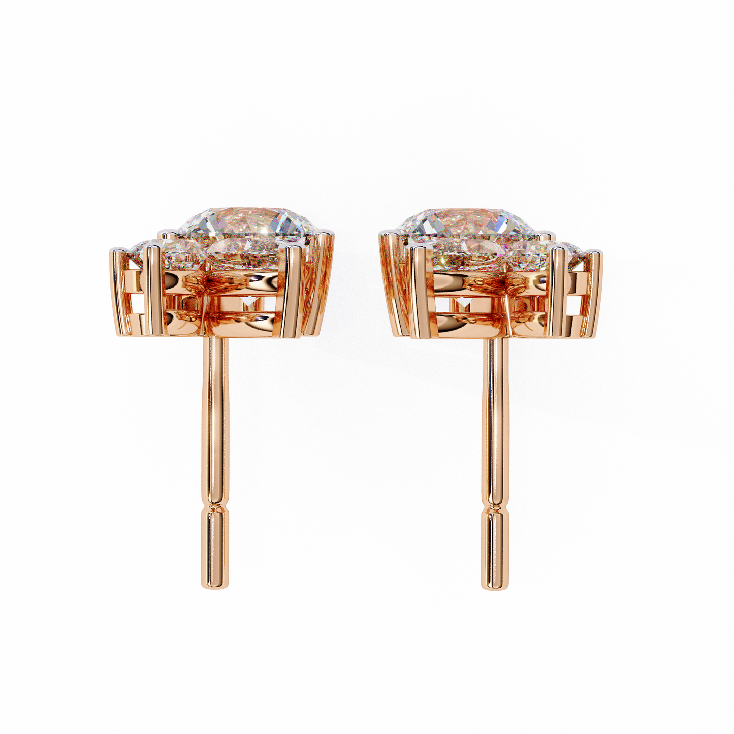 LGD Ear Studs Round Stone (1.42ct Pair) In 14K Gold