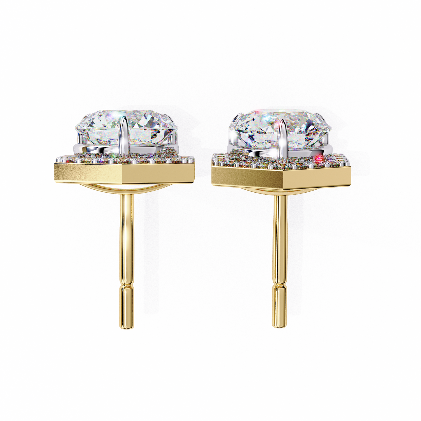 LGD Ear Studs Round  Stone (2.10ct Pair) In 14K Gold
