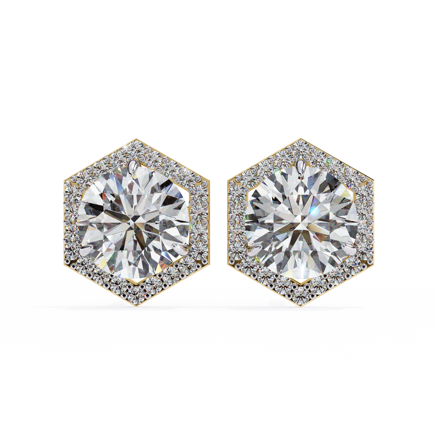 LGD Ear Studs Round  Stone (2.10ct Pair) In 14K Gold