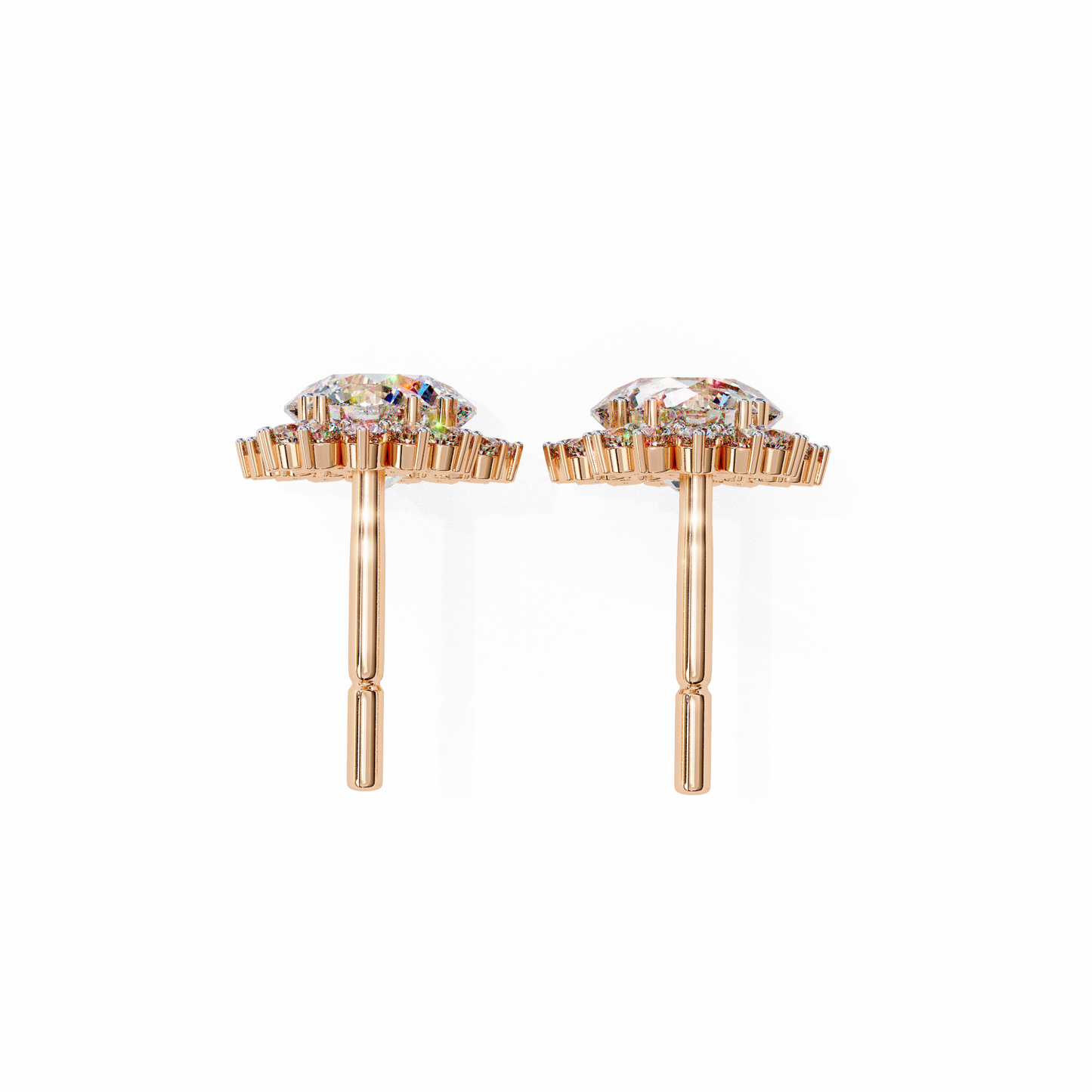 LGD  Ear Studs Round Stone (1.37ct Pair) In 14K Gold