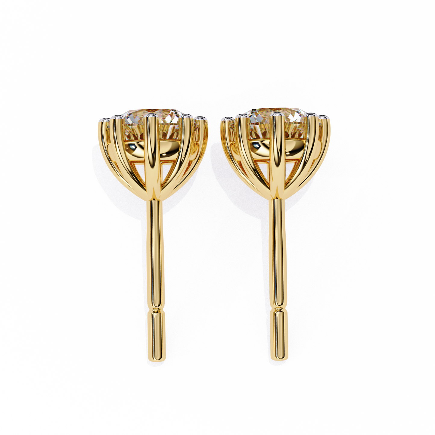 LGD Solitaire Ear Studs Round Stone (2.58ct Pair) In 14K Gold