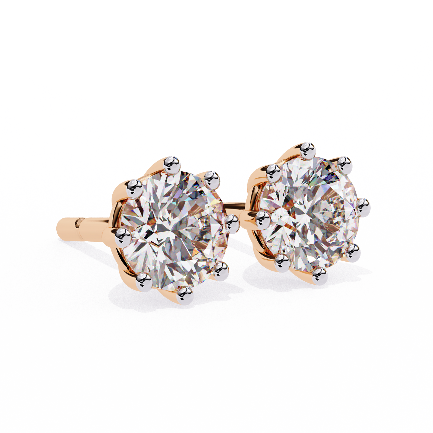 LGD Solitaire Ear Studs Round Stone (2.58ct Pair) In 14K Gold