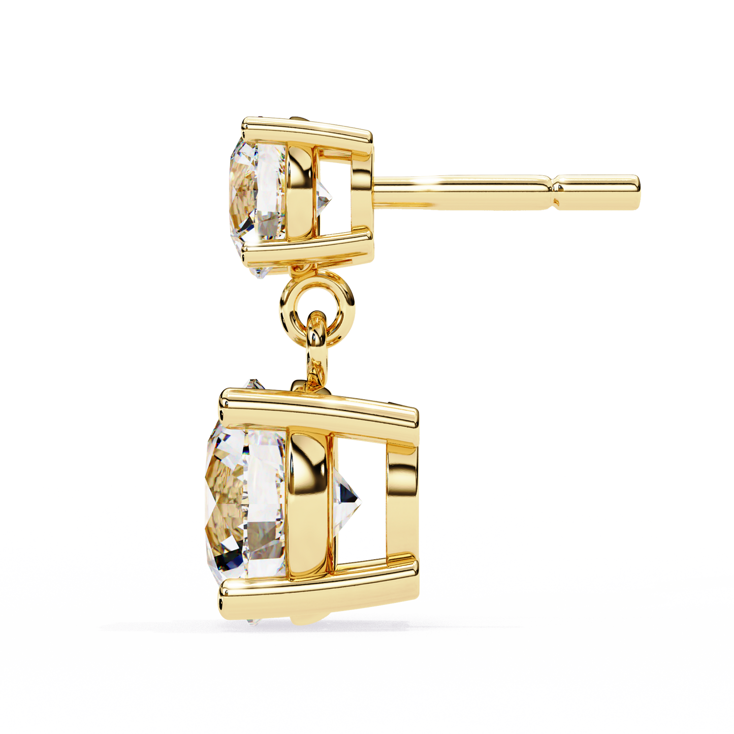 LGD Solitaire Ear Studs Round  Stone (3.73ct Pair) In 14K Gold