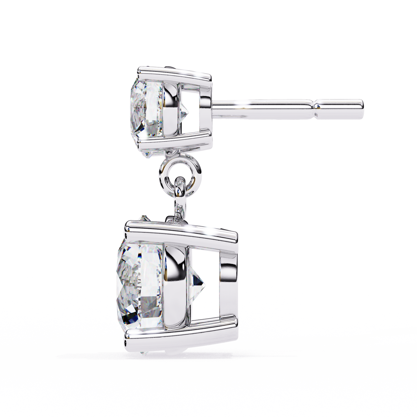 LGD Solitaire Ear Studs Round  Stone (3.73ct Pair) In 14K Gold