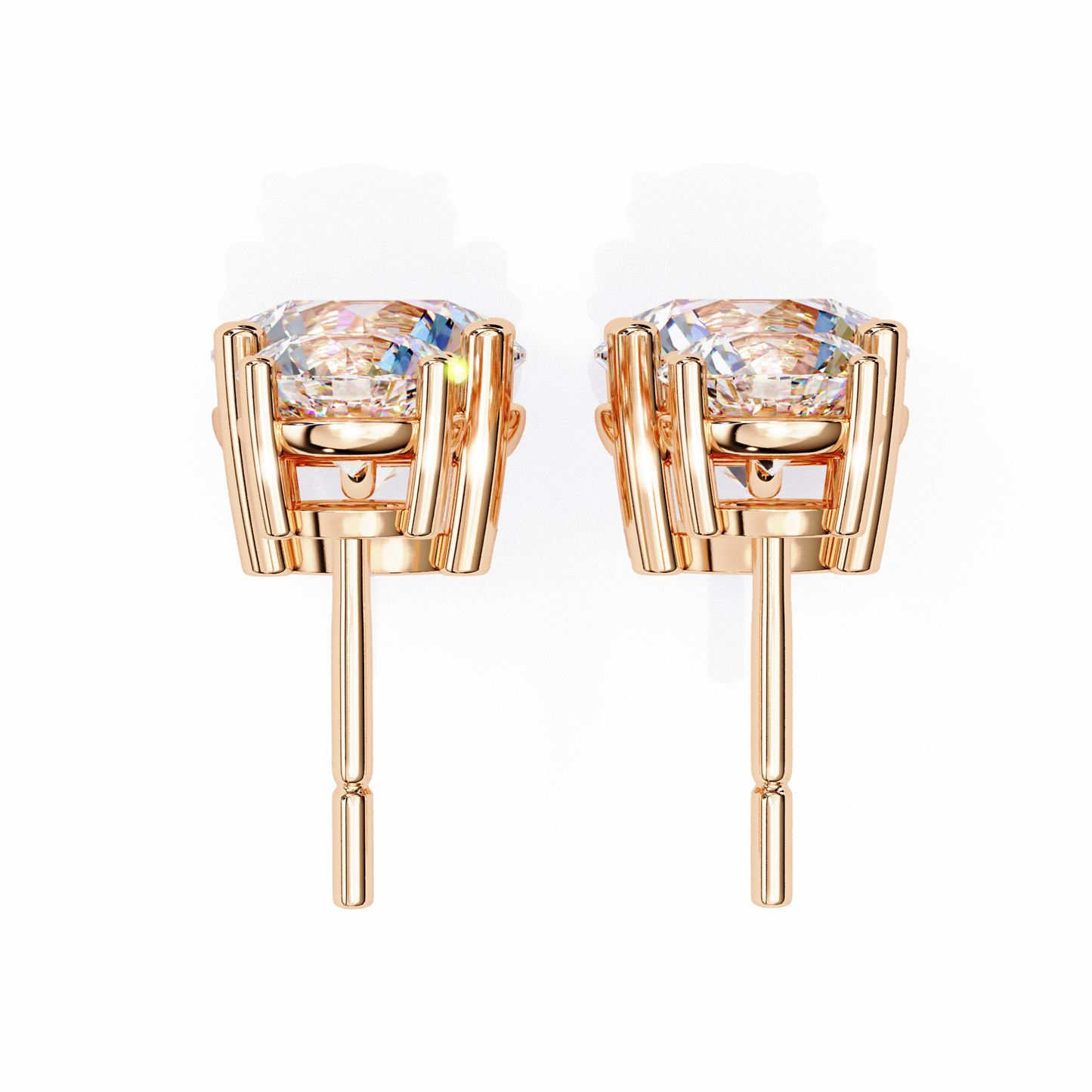 LGD Solitaire Ear Studs Round  Stone (3.73ct Pair) In 14K Gold