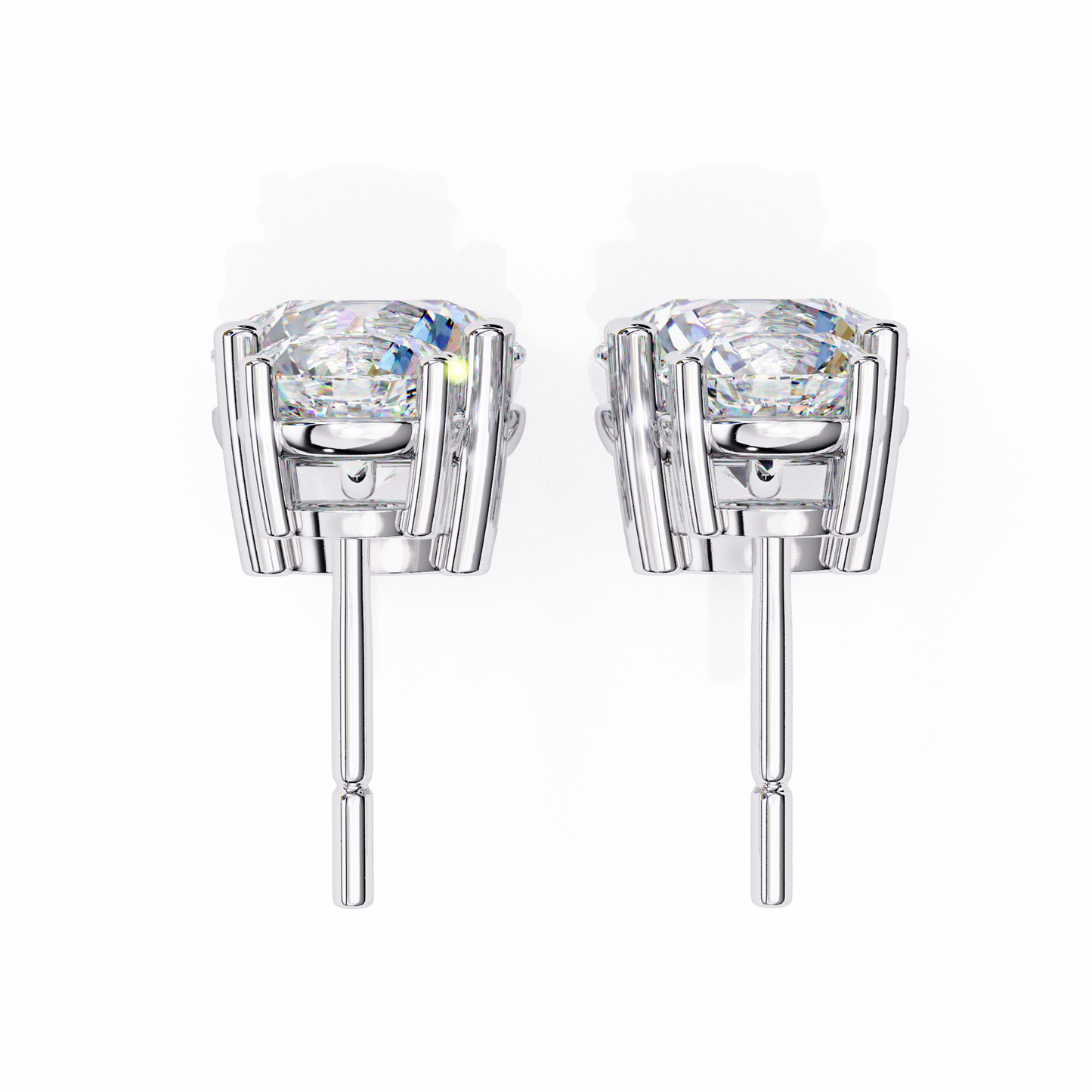 LGD Solitaire Ear Studs Round  Stone (3.73ct Pair) In 14K Gold