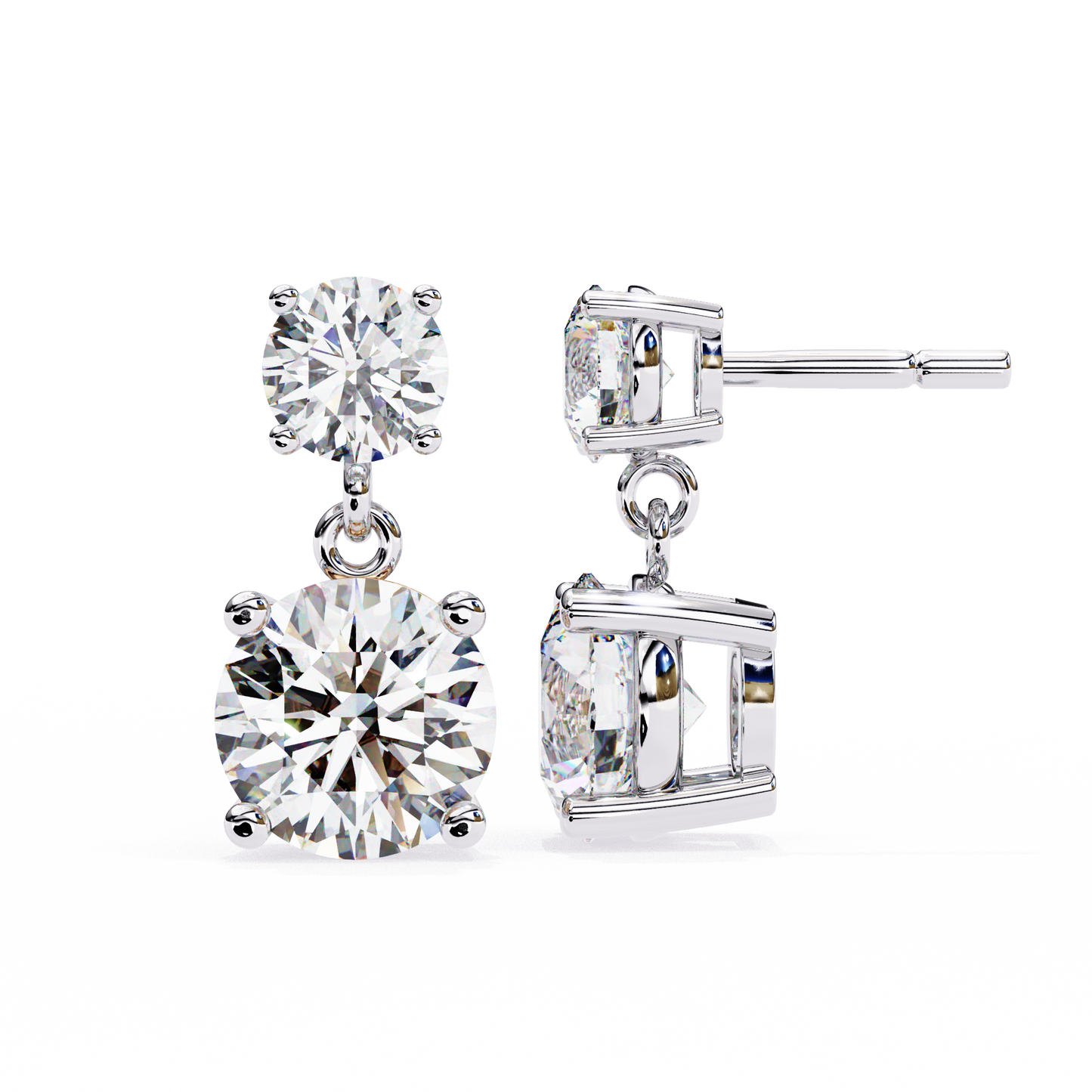 LGD Solitaire Ear Studs Round  Stone (3.73ct Pair) In 14K Gold