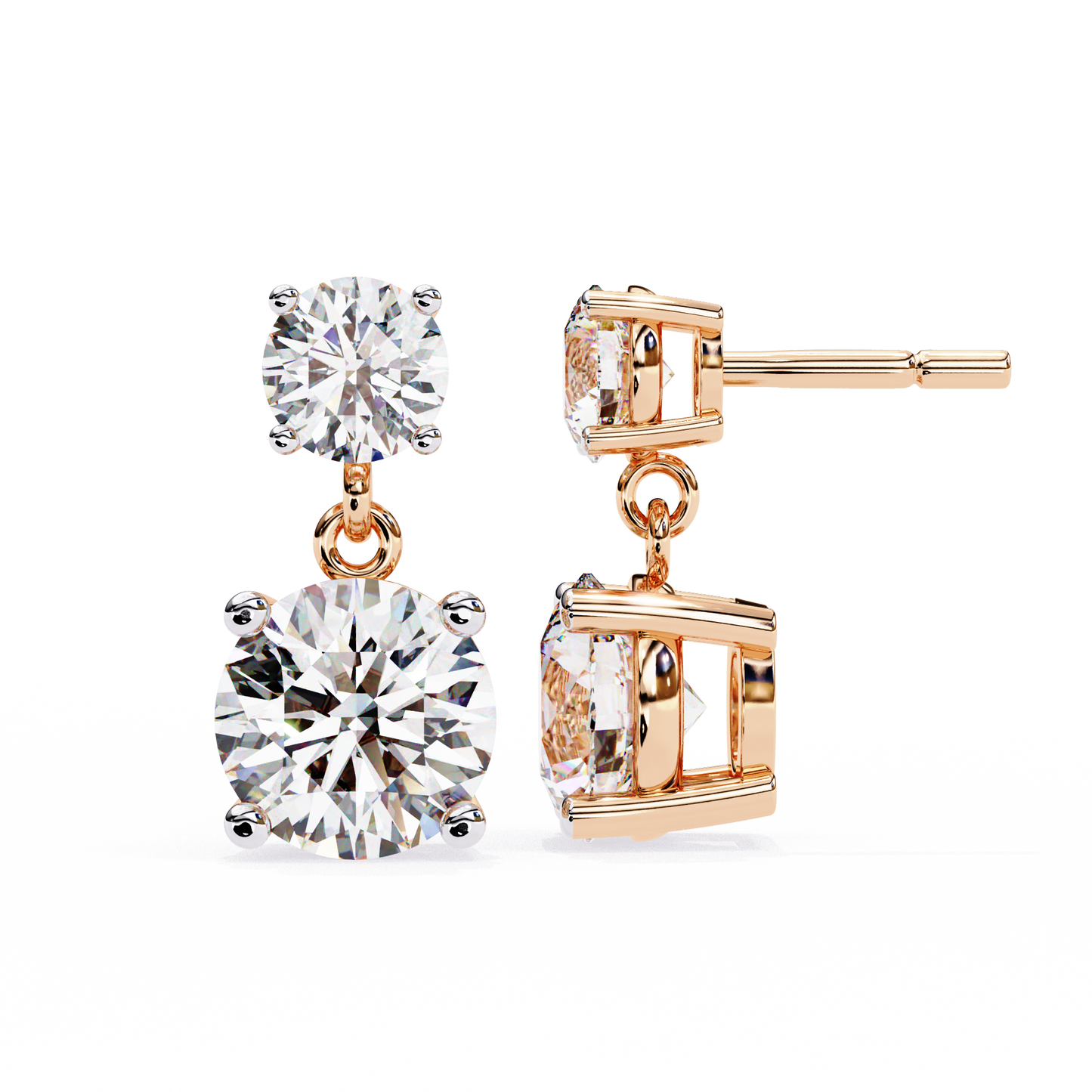 LGD Solitaire Ear Studs Round  Stone (3.73ct Pair) In 14K Gold