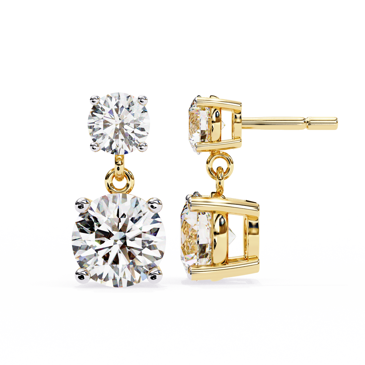 LGD Solitaire Ear Studs Round  Stone (3.73ct Pair) In 14K Gold