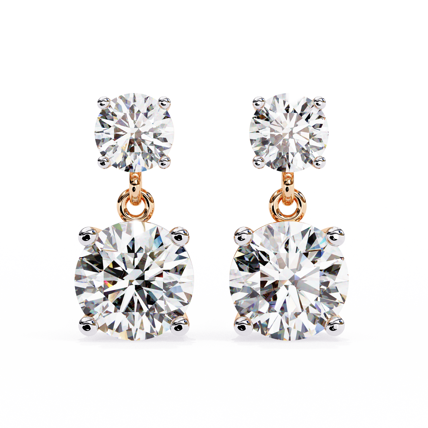 LGD Solitaire Ear Studs Round  Stone (3.73ct Pair) In 14K Gold