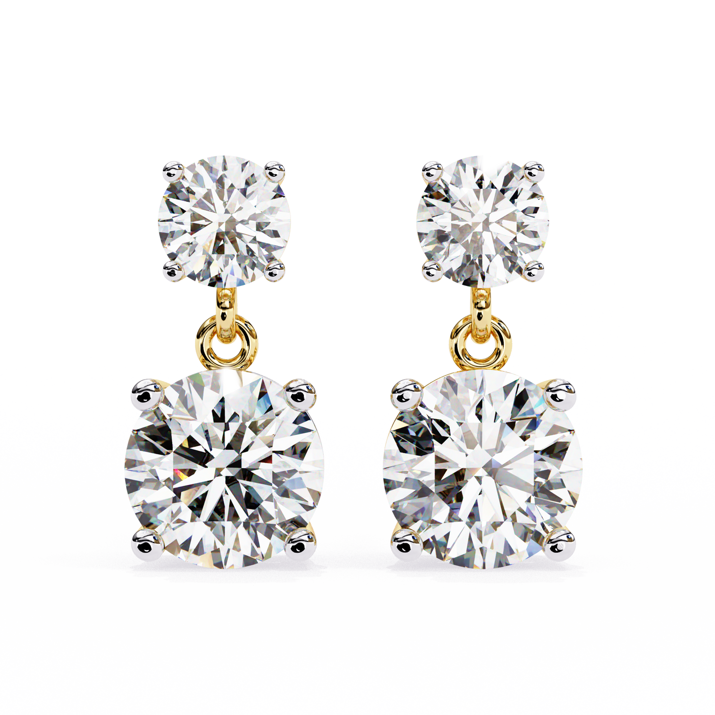 LGD Solitaire Ear Studs Round  Stone (3.73ct Pair) In 14K Gold