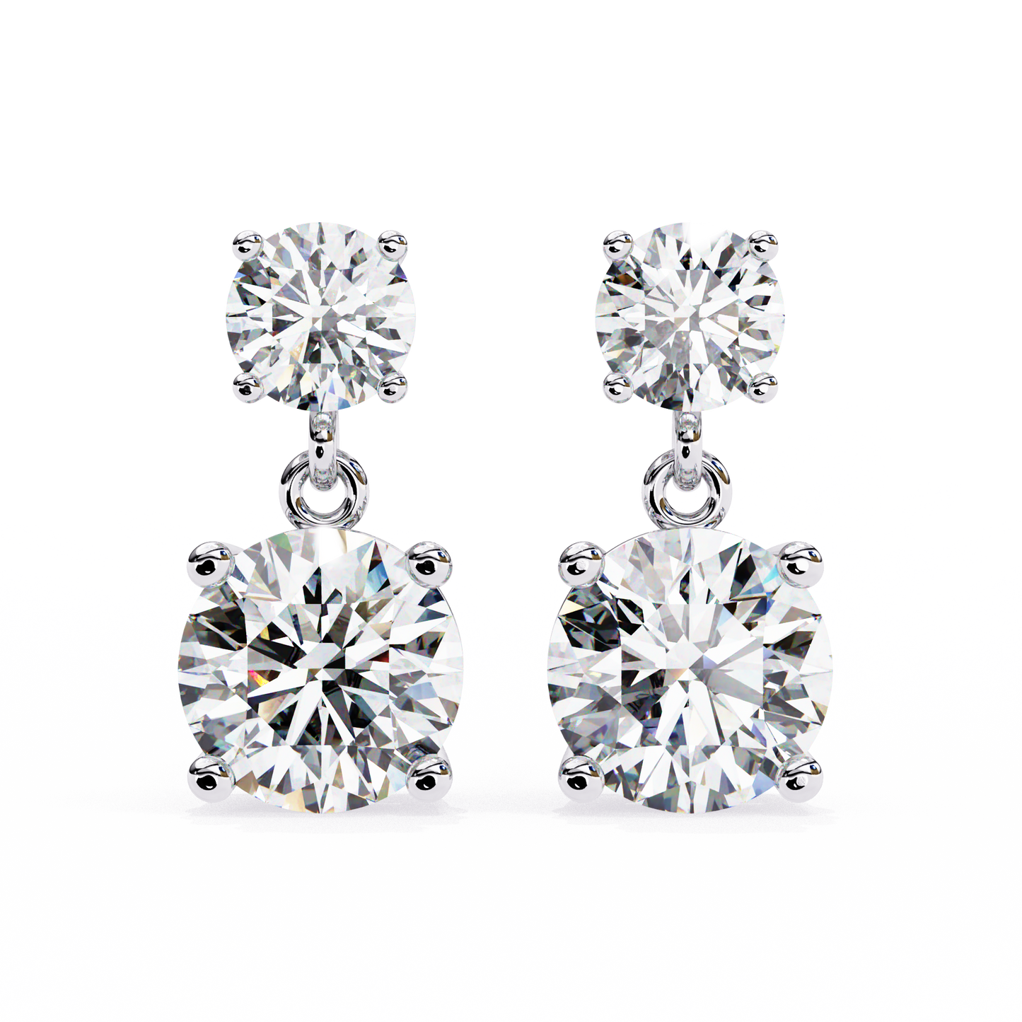 LGD Solitaire Ear Studs Round  Stone (3.73ct Pair) In 14K Gold