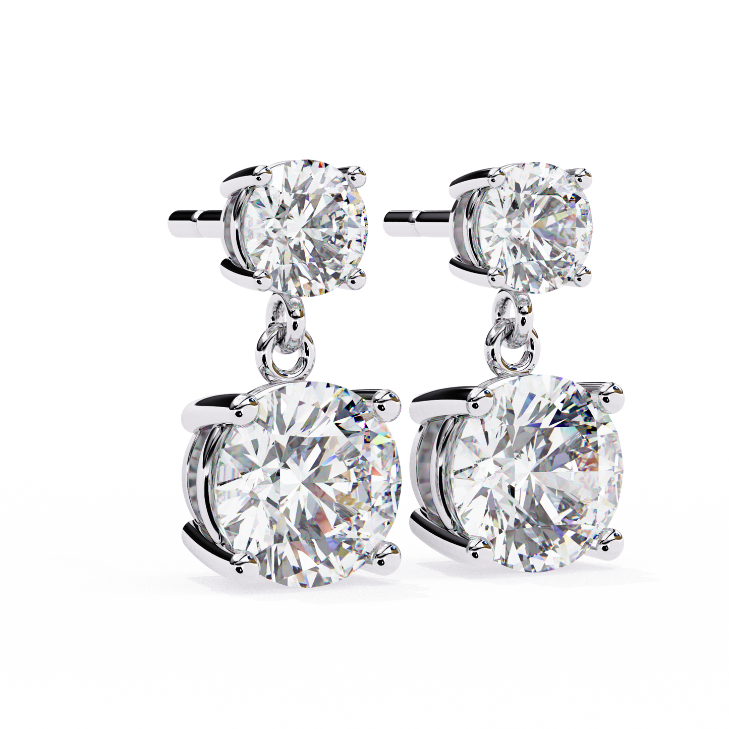 LGD Solitaire Ear Studs Round  Stone (3.73ct Pair) In 14K Gold