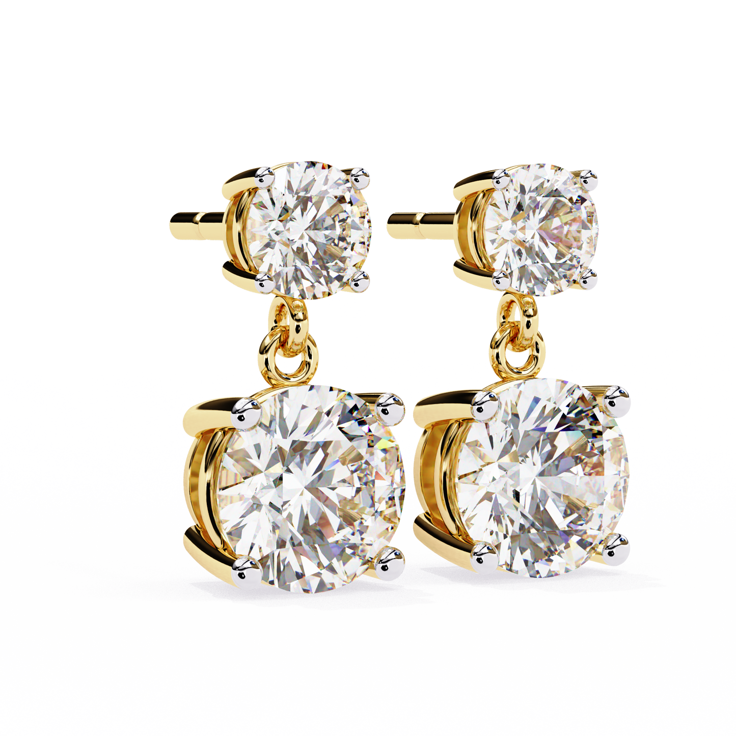 LGD Solitaire Ear Studs Round  Stone (3.73ct Pair) In 14K Gold