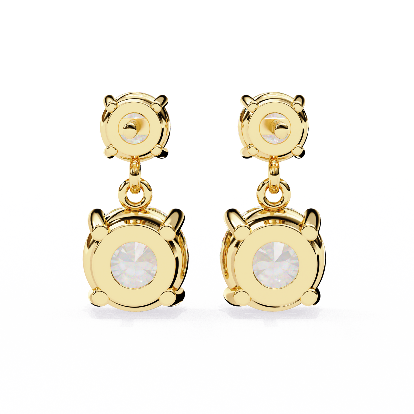 LGD Solitaire Ear Studs Round  Stone (3.73ct Pair) In 14K Gold