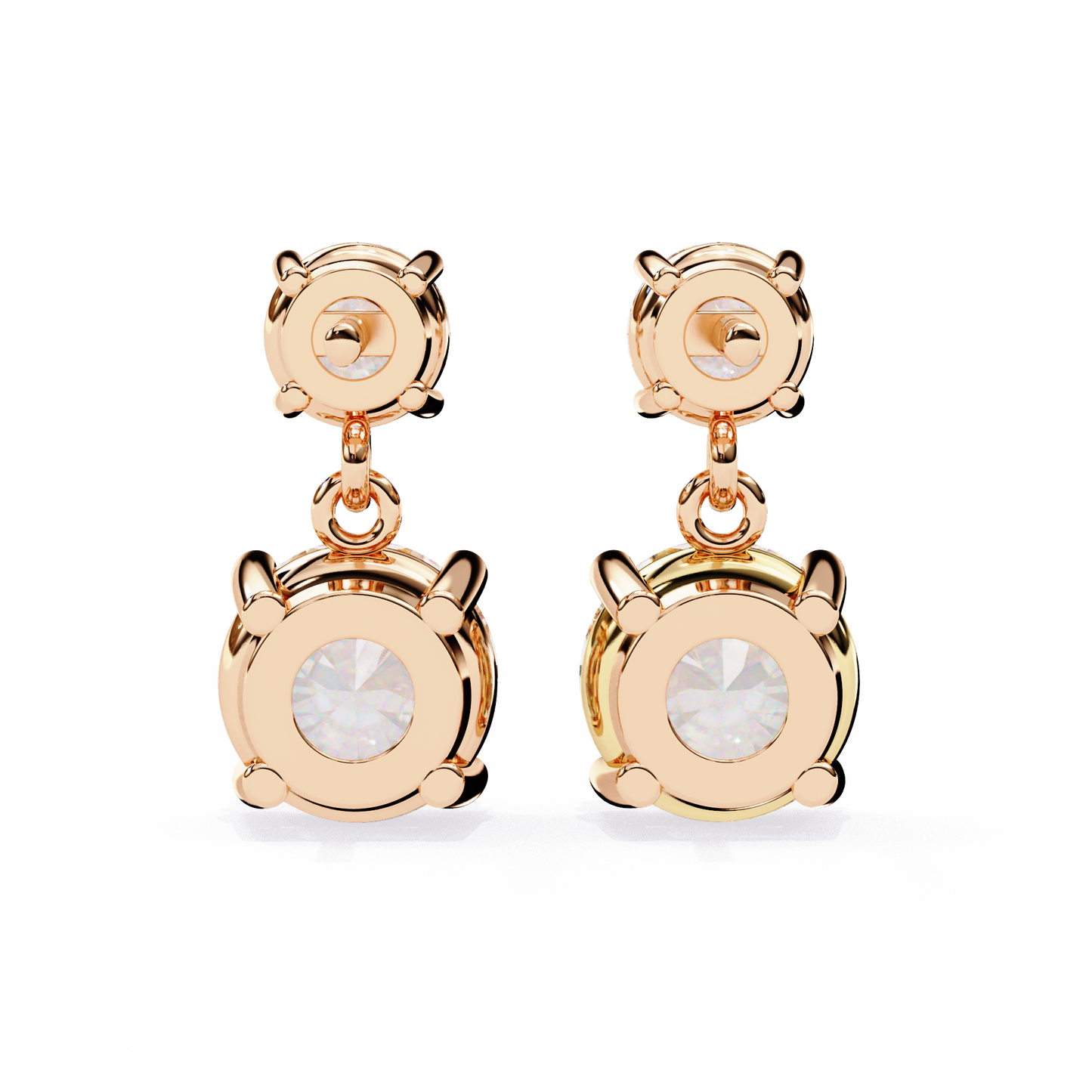 LGD Solitaire Ear Studs Round  Stone (3.73ct Pair) In 14K Gold