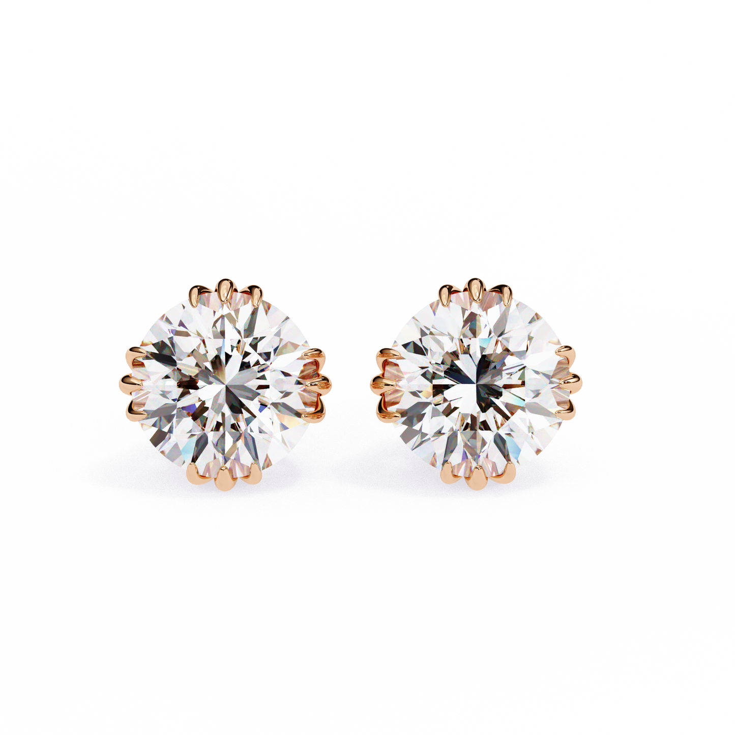 LGD Solitaire Ear Studs Round Stone (2.8ct Pair) In 14K Gold