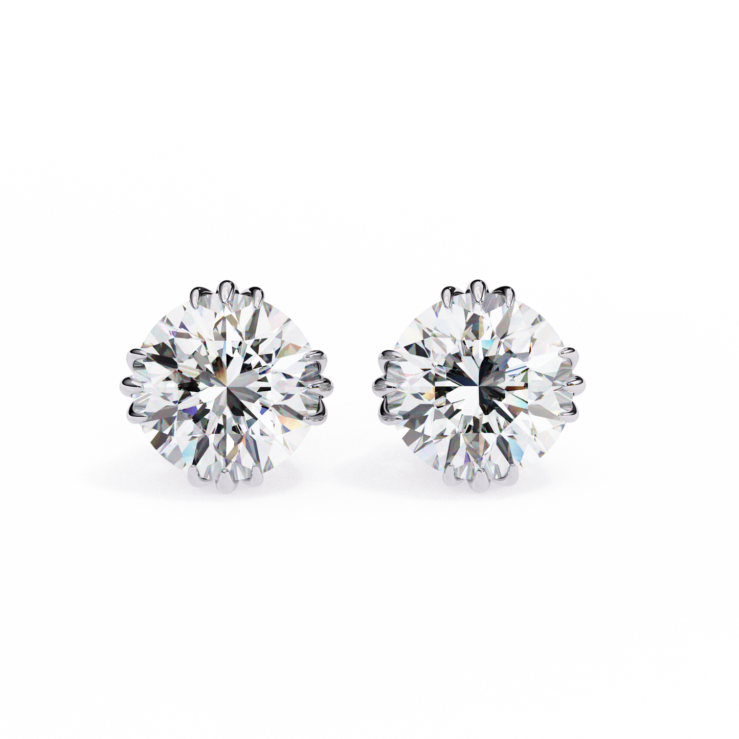 LGD Solitaire Ear Studs Round Stone (2.8ct Pair) In 14K Gold