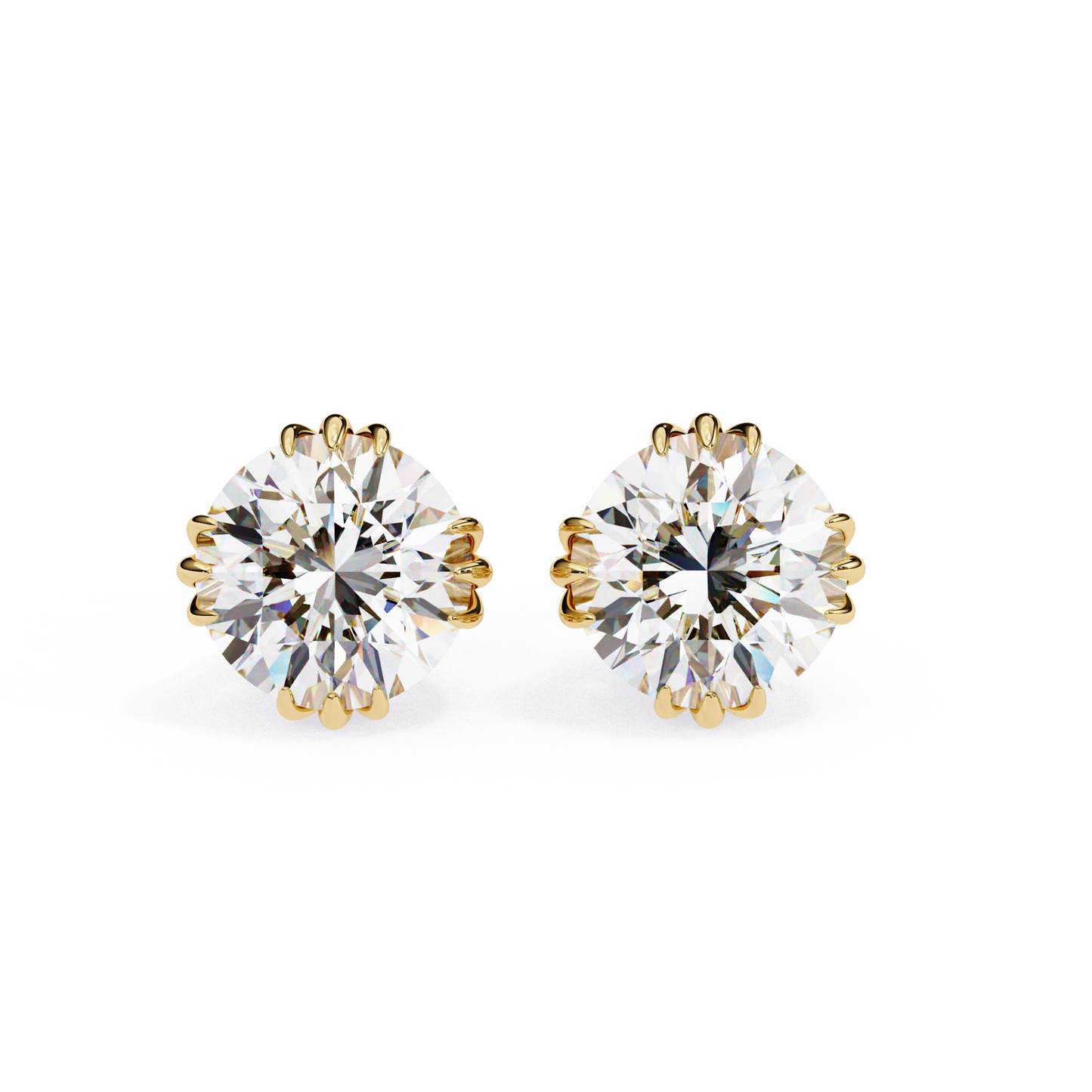 LGD Solitaire Ear Studs Round Stone (2.8ct Pair) In 14K Gold