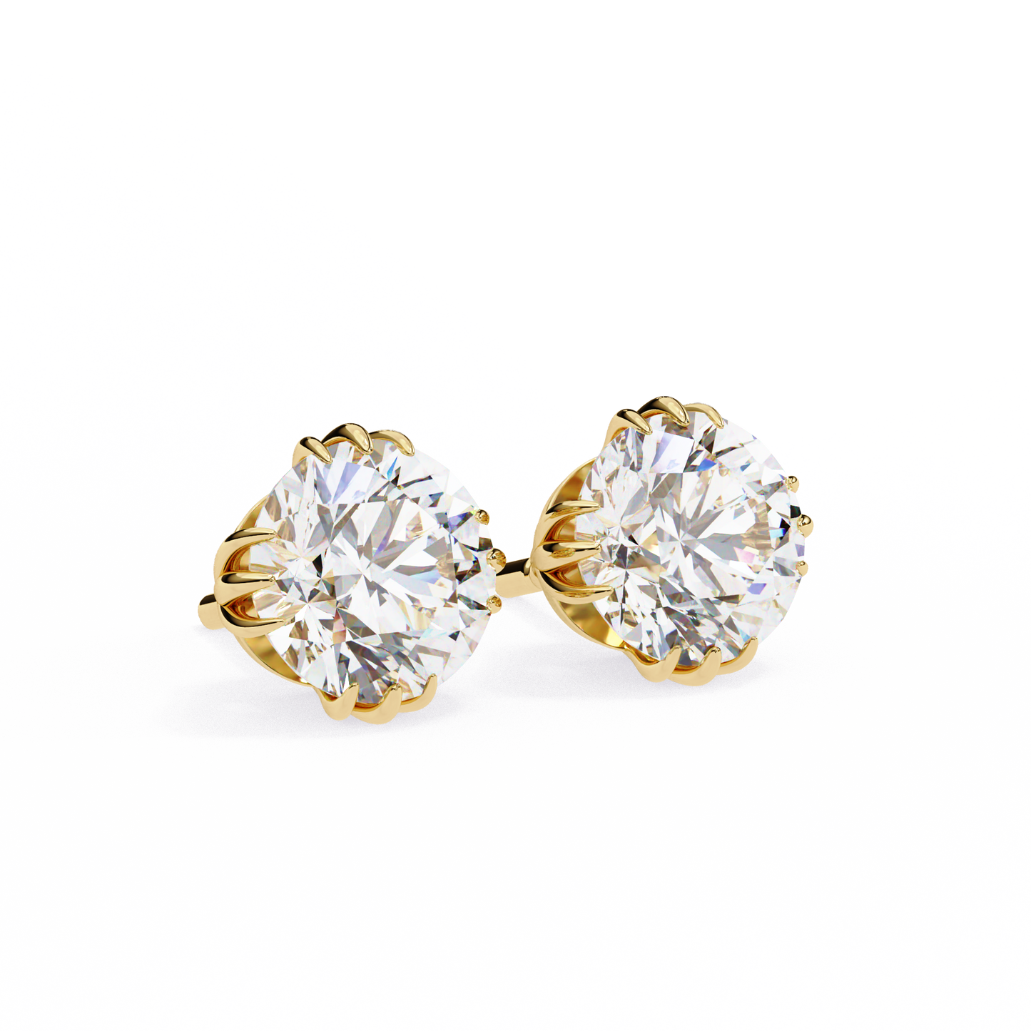 LGD Solitaire Ear Studs Round Stone (2.8ct Pair) In 14K Gold