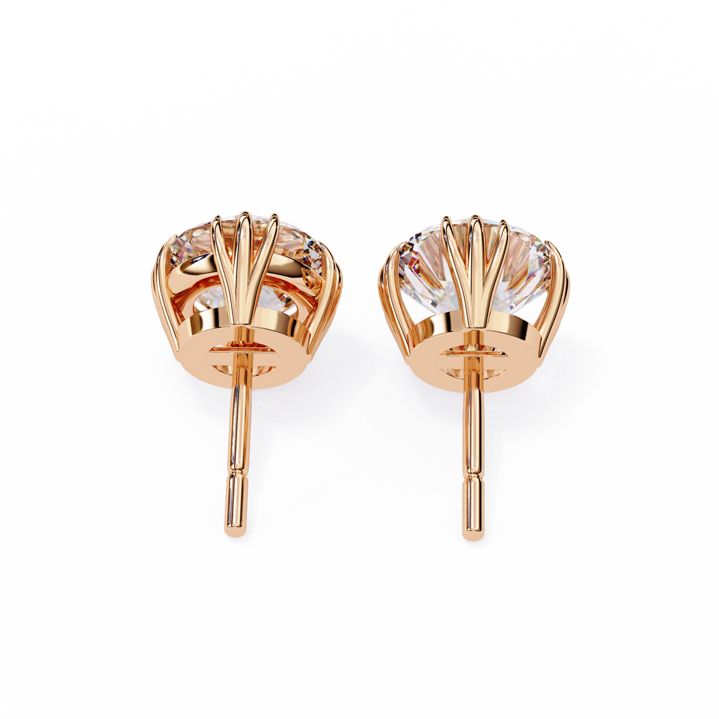 LGD Solitaire Ear Studs Round Stone (2.8ct Pair) In 14K Gold