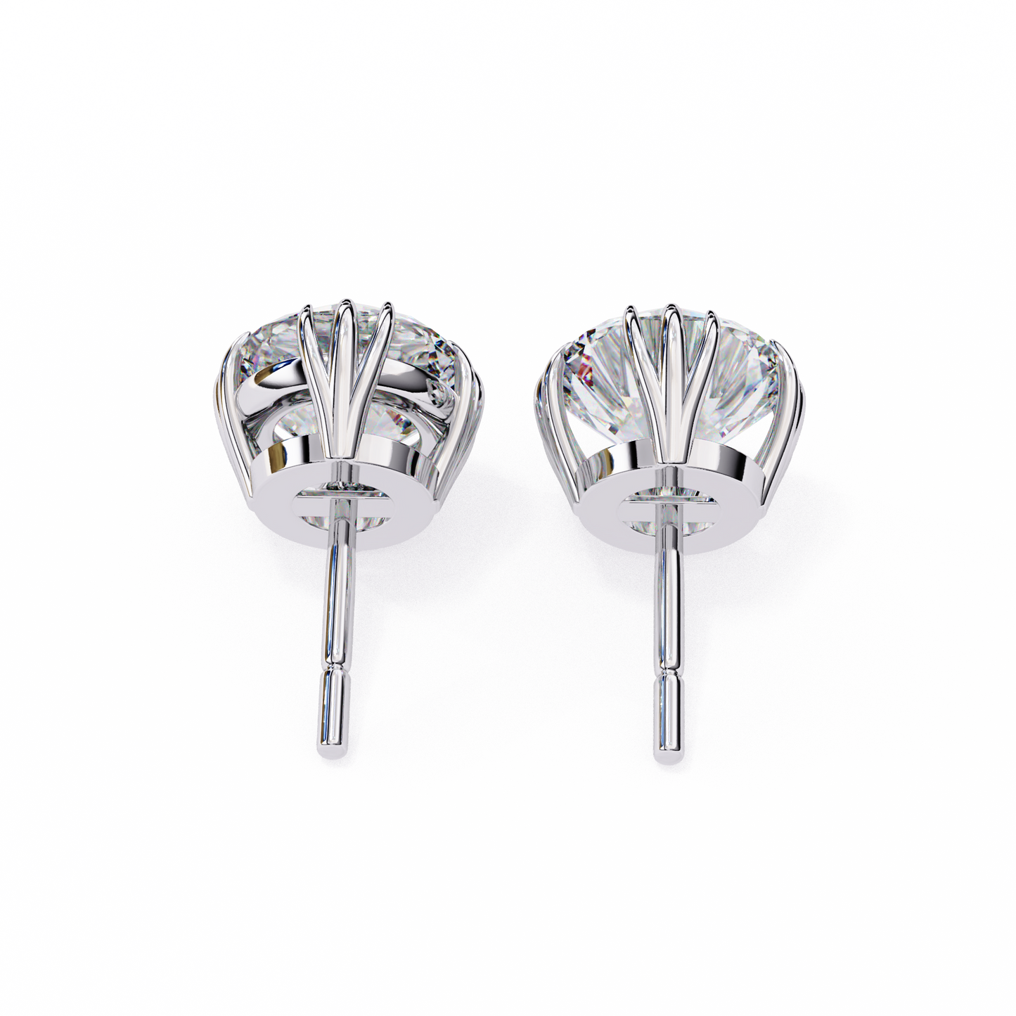 LGD Solitaire Ear Studs Round Stone (2.8ct Pair) In 14K Gold