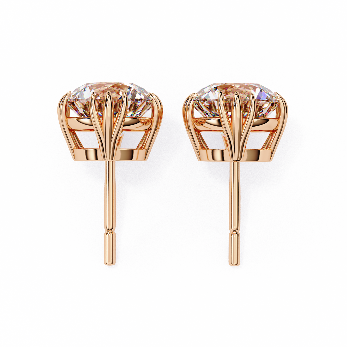 LGD Solitaire Ear Studs Round Stone (2.8ct Pair) In 14K Gold