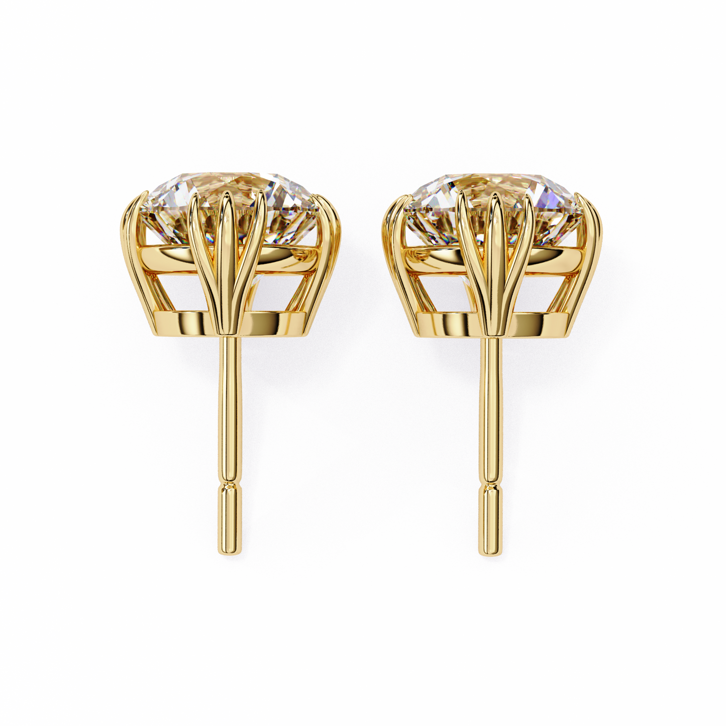 LGD Solitaire Ear Studs Round Stone (2.8ct Pair) In 14K Gold