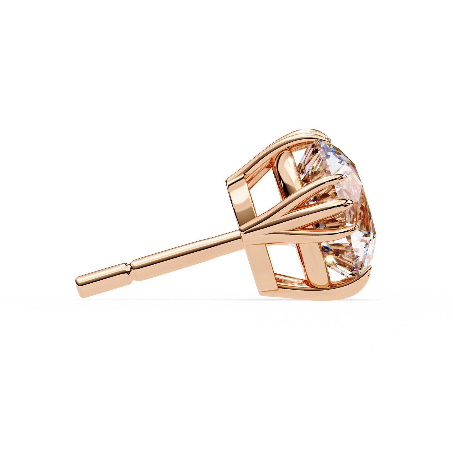 LGD Solitaire Ear Studs Round Stone (2.8ct Pair) In 14K Gold