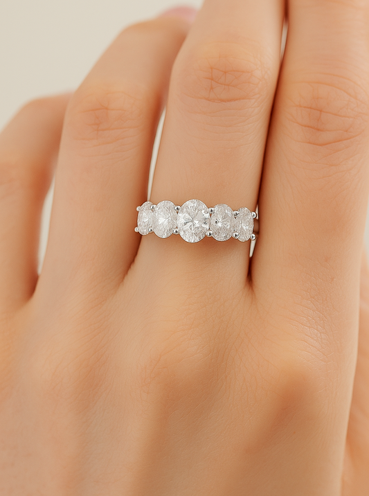5 Stone Oval Lab Grown Diamond Ring on hand