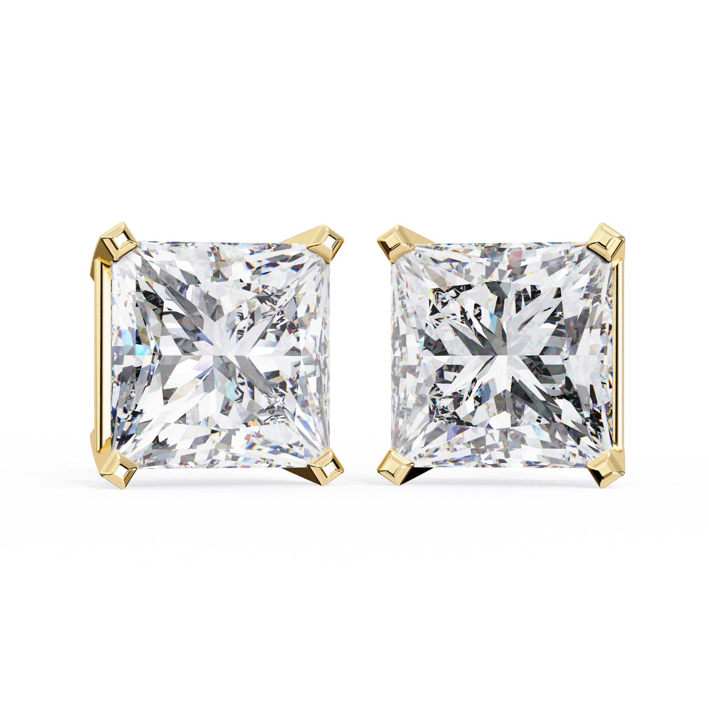 LGD Solitaire Ear Studs Princess Stone (3.04ct Pair) In 14K Gold