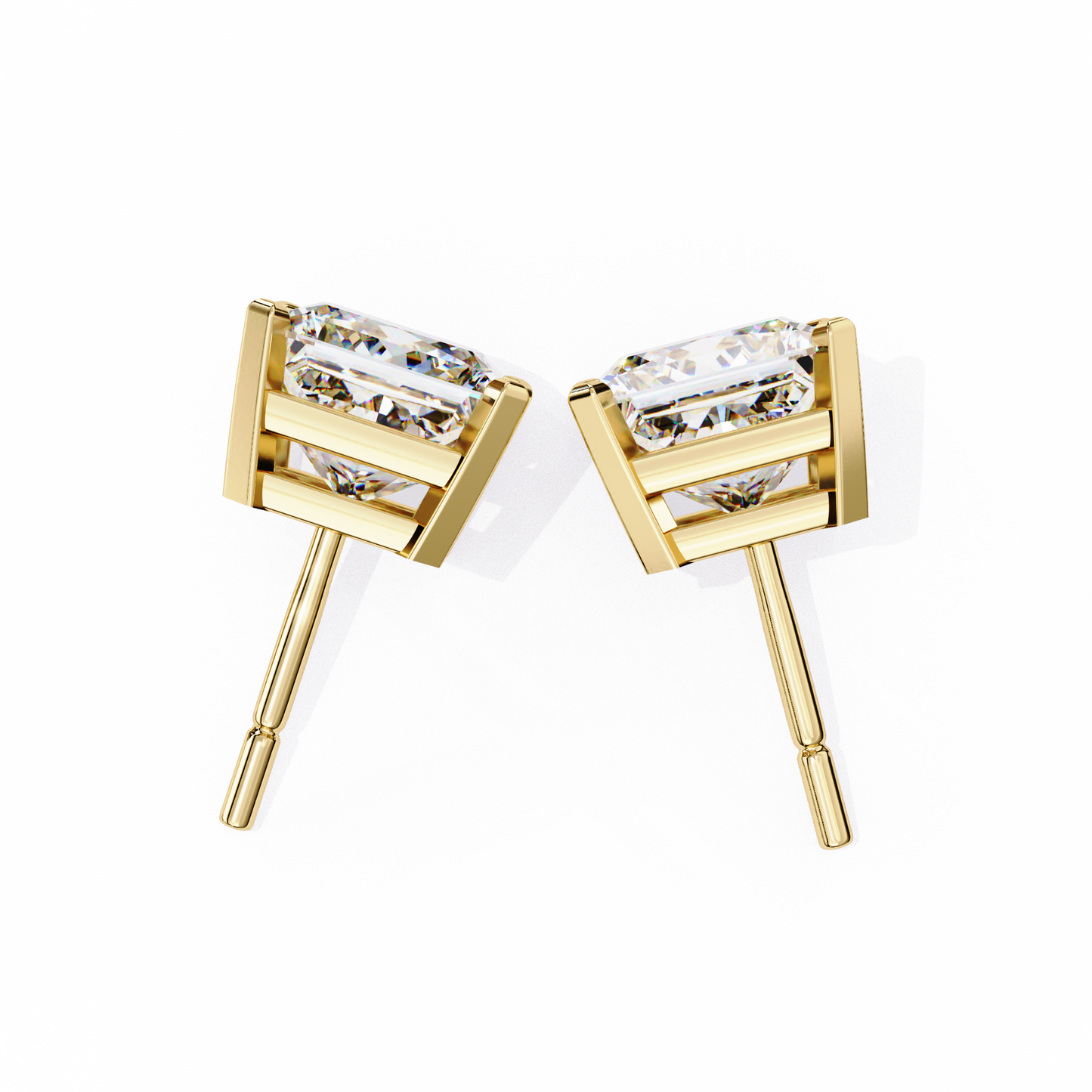 LGD Solitaire Ear Studs Princess Stone (3.04ct Pair) In 14K Gold