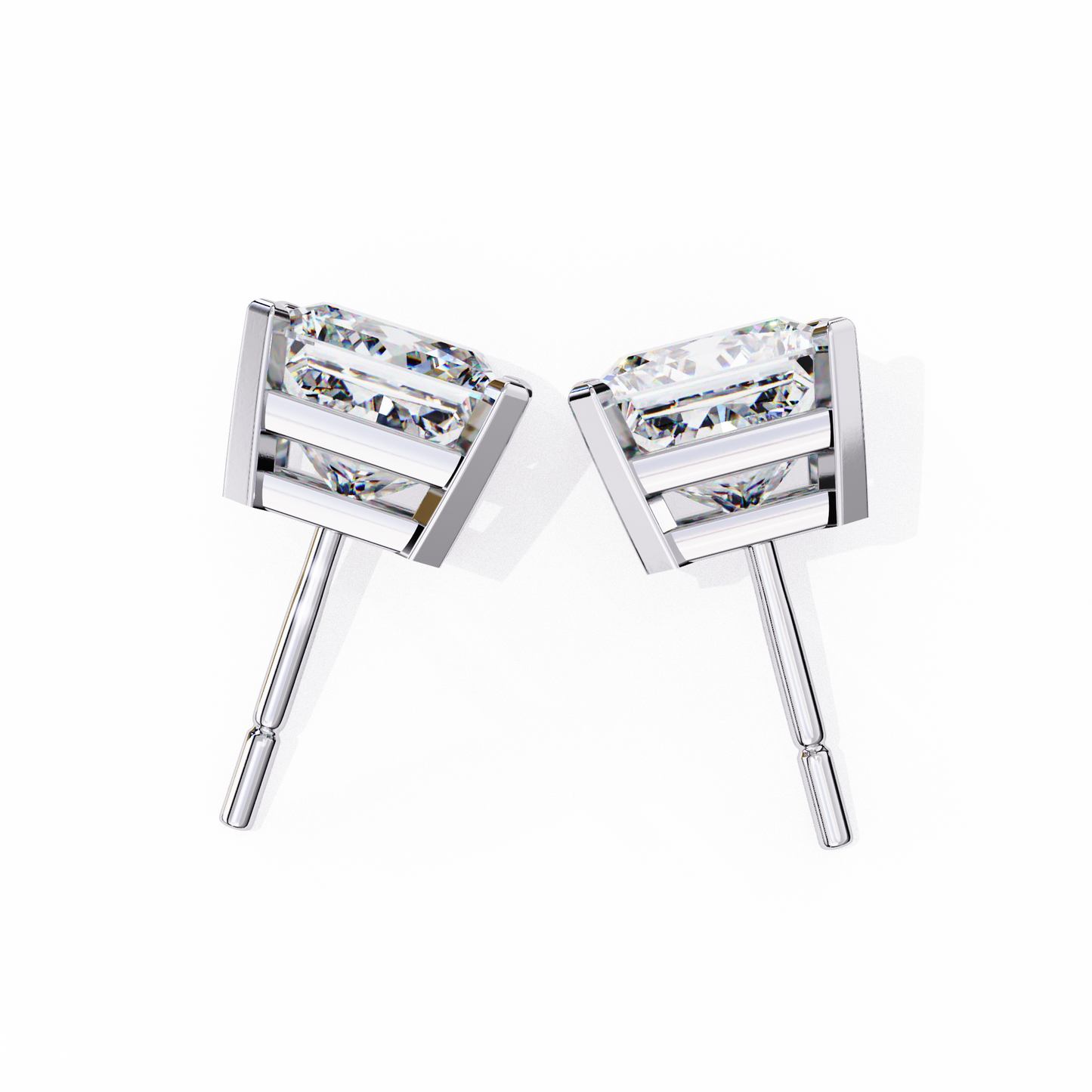 LGD Solitaire Ear Studs Princess Stone (3.04ct Pair) In 14K Gold