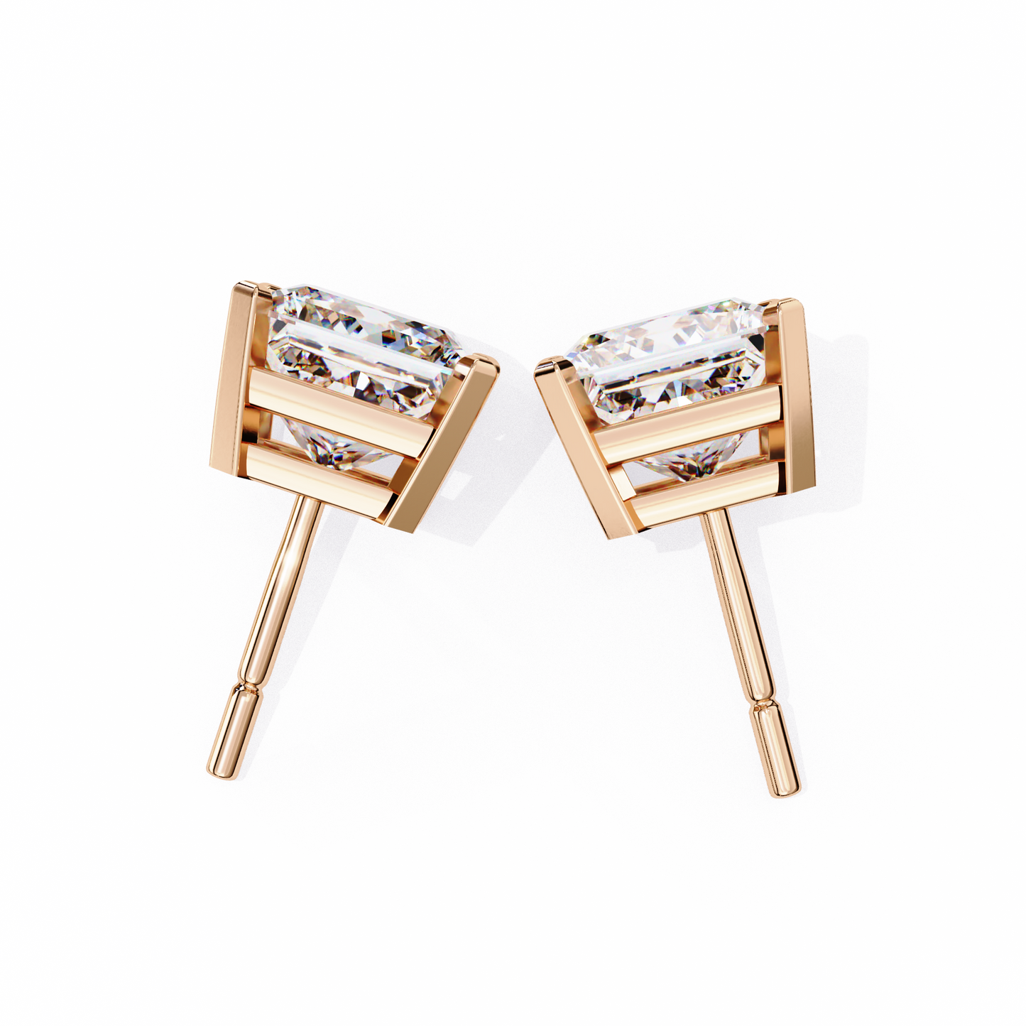 LGD Solitaire Ear Studs Princess Stone (3.04ct Pair) In 14K Gold