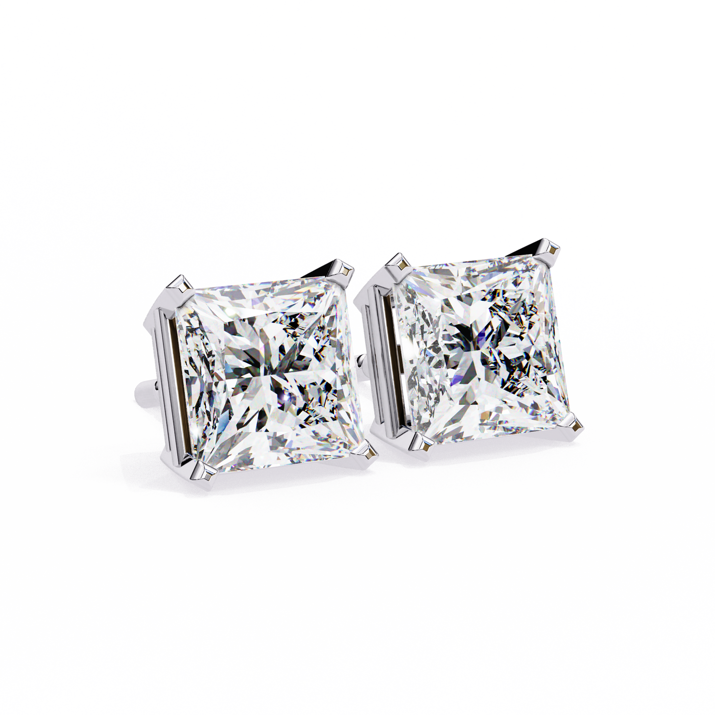 LGD Solitaire Ear Studs Princess Stone (3.04ct Pair) In 14K Gold