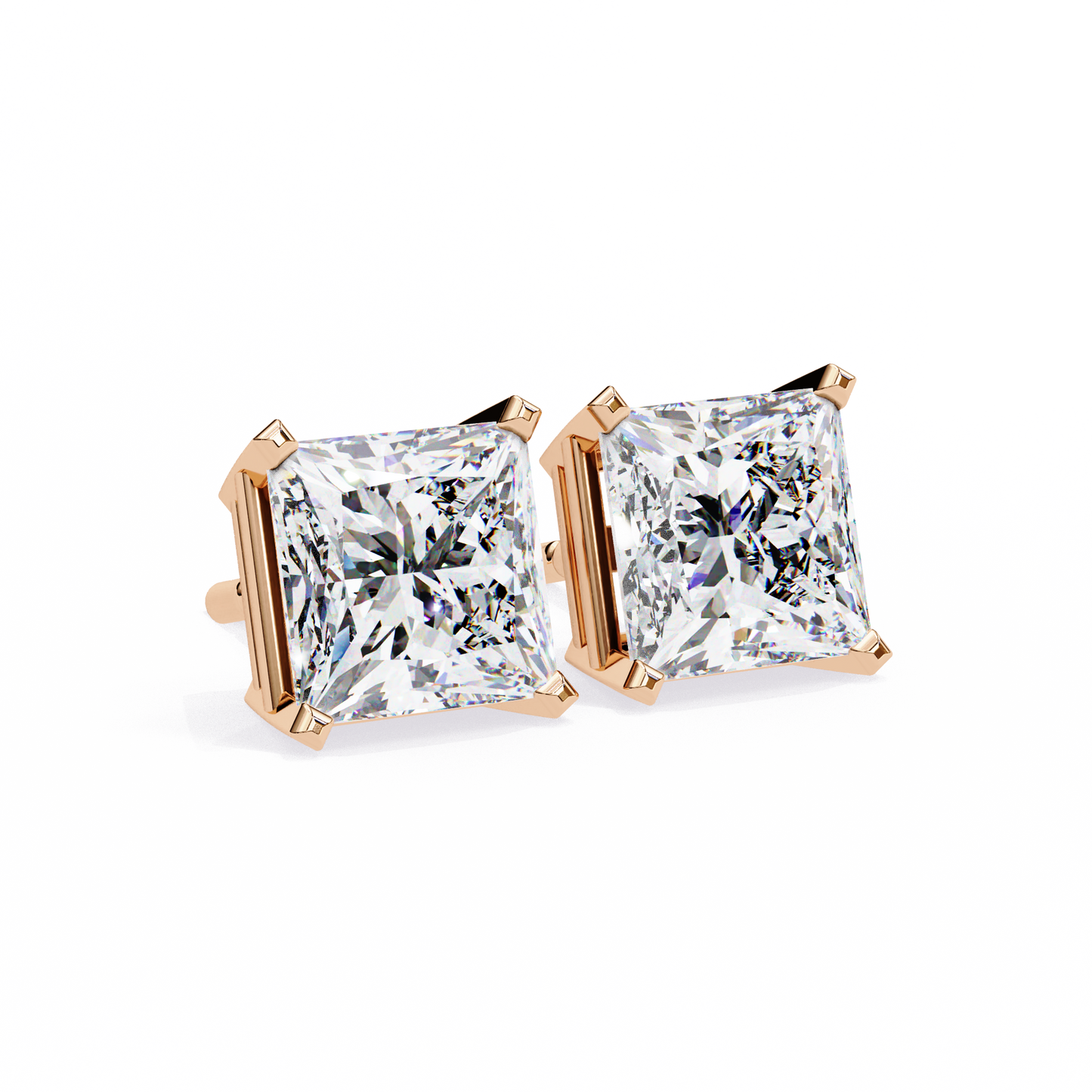 LGD Solitaire Ear Studs Princess Stone (3.04ct Pair) In 14K Gold