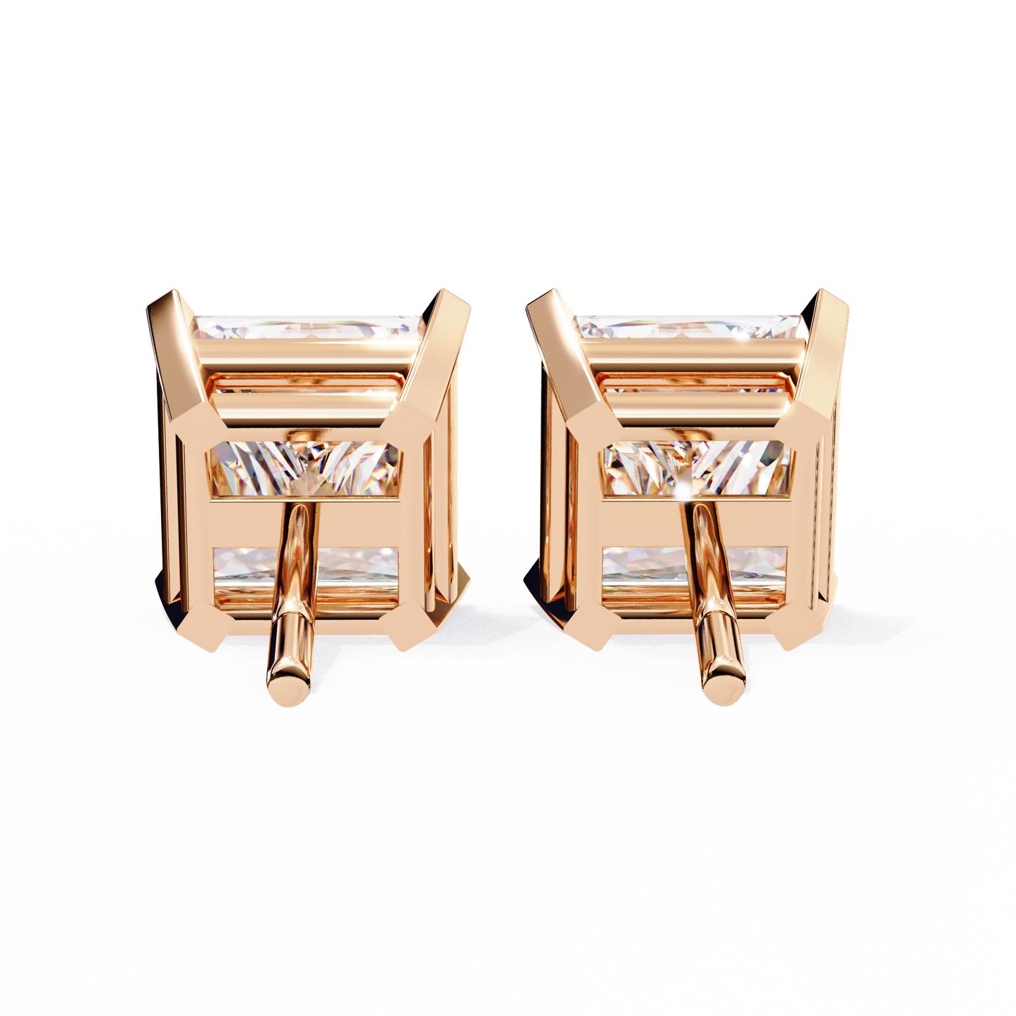 LGD Solitaire Ear Studs Princess Stone (3.04ct Pair) In 14K Gold