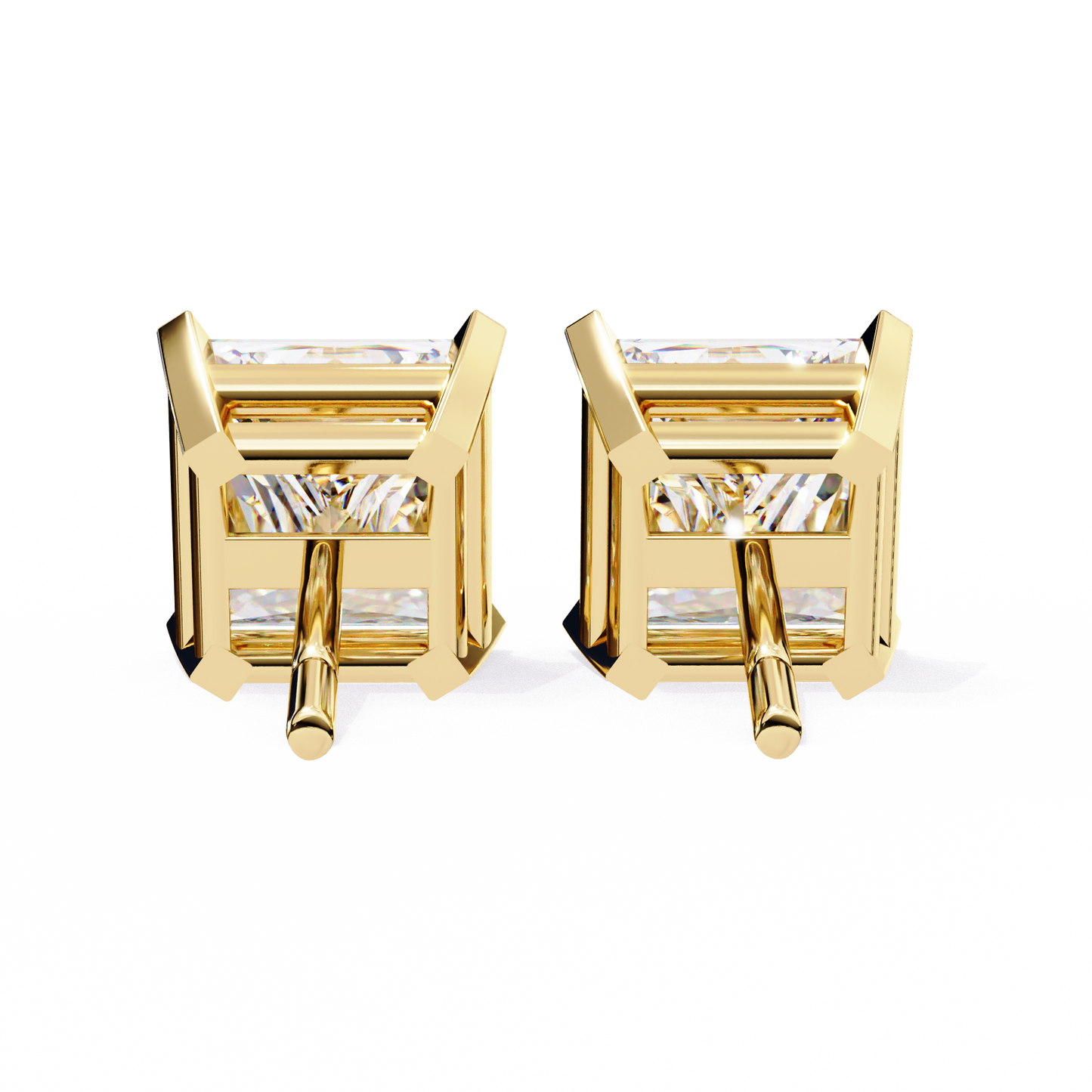 LGD Solitaire Ear Studs Princess Stone (3.04ct Pair) In 14K Gold