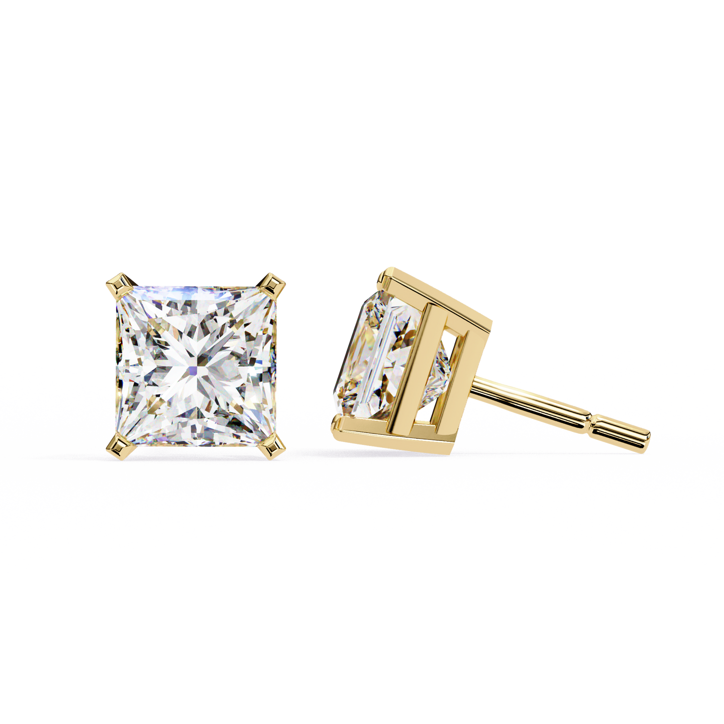 LGD Solitaire Ear Studs Princess Stone (3.04ct Pair) In 14K Gold