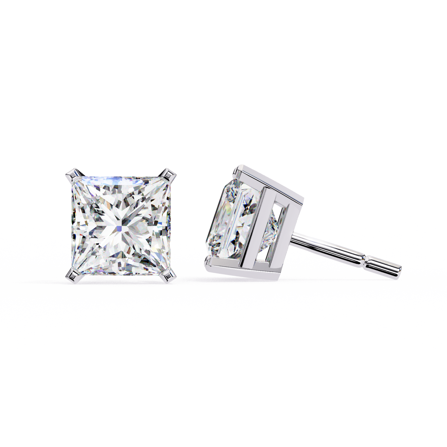 LGD Solitaire Ear Studs Princess Stone (3.04ct Pair) In 14K Gold
