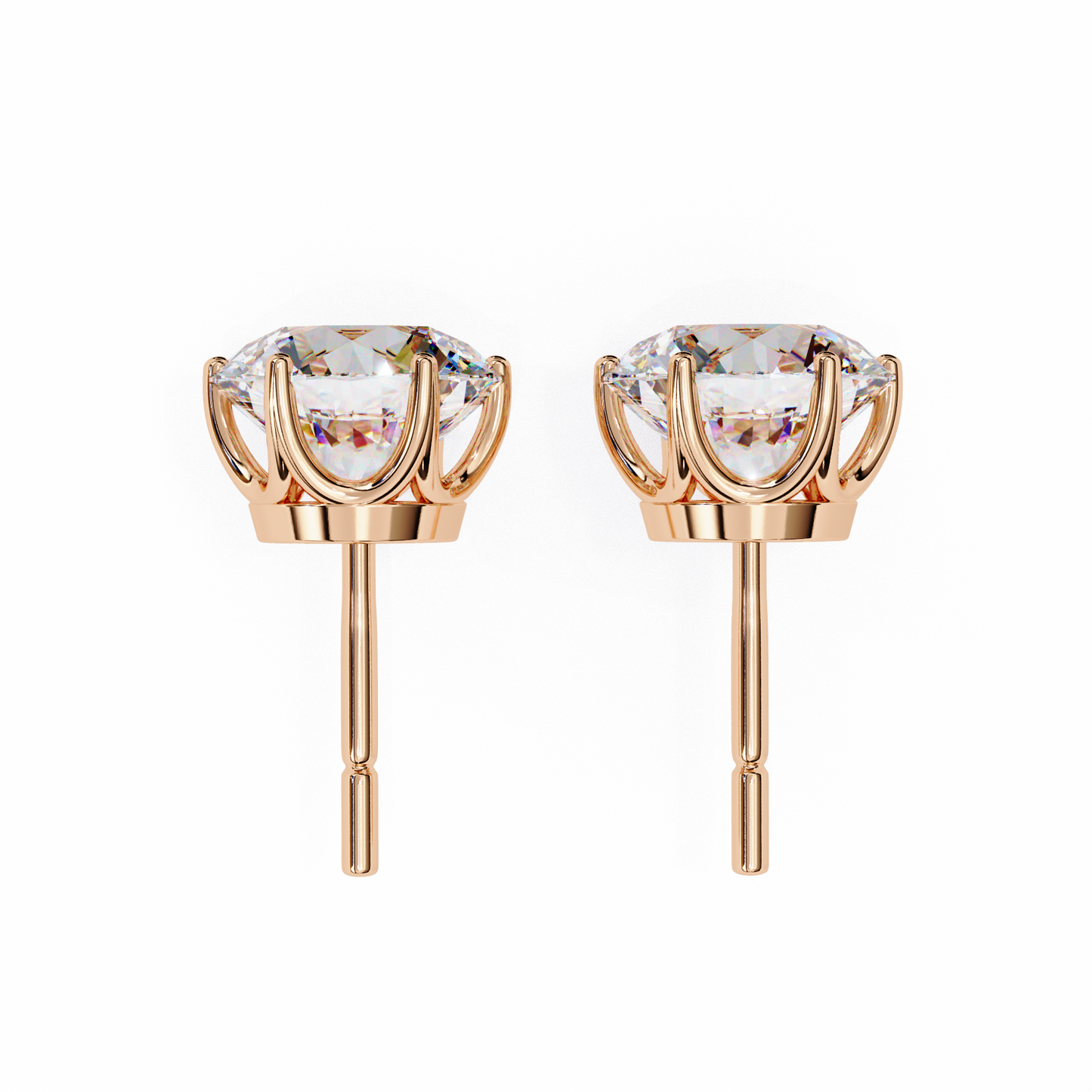 LGD Solitaire Ear Studs Round Stone (2.58ct Pair) In 14K Gold