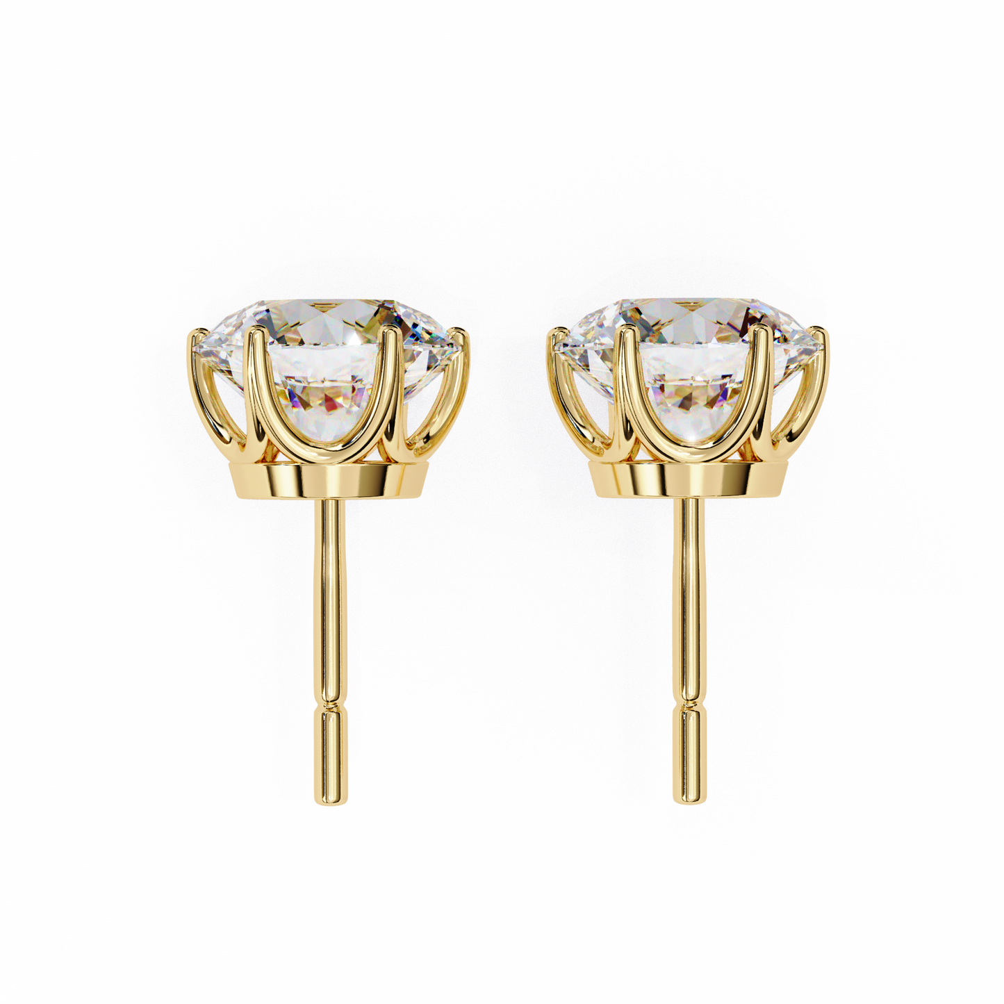 LGD Solitaire Ear Studs Round Stone (2.58ct Pair) In 14K Gold