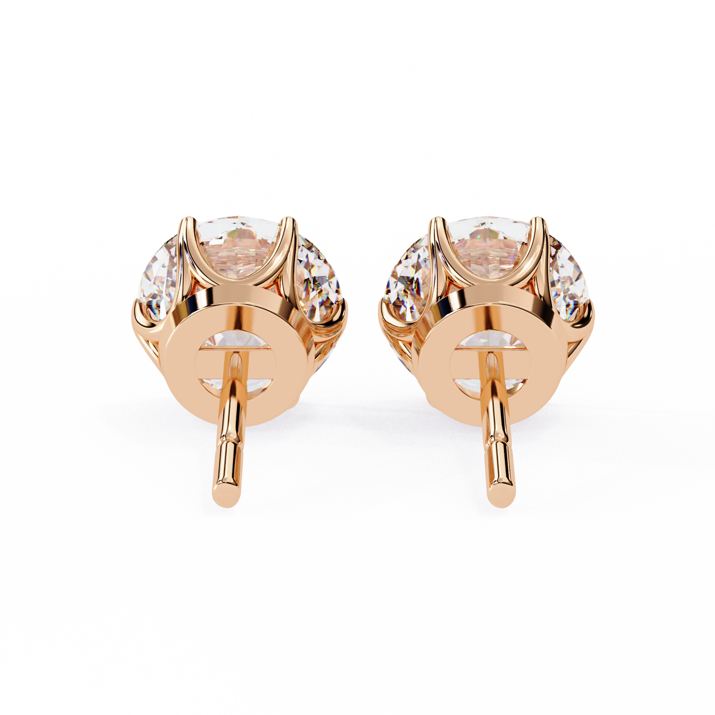 LGD Solitaire Ear Studs Round Stone (2.58ct Pair) In 14K Gold