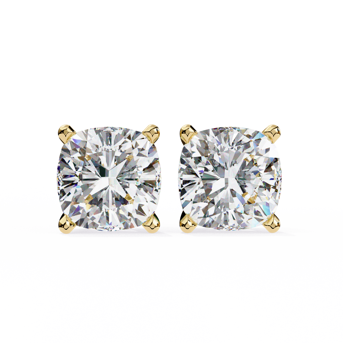 LGD Solitaire Ear Studs Cushion Square Stone (2.34ct) In 14K Gold