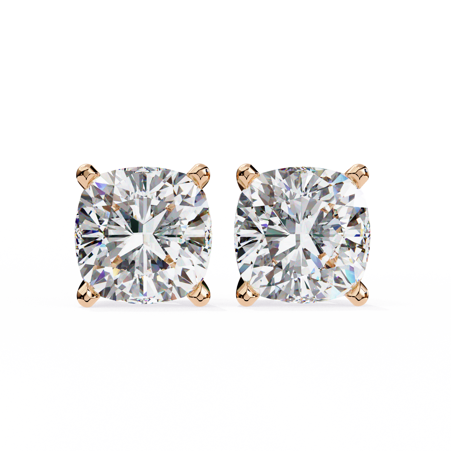 LGD Solitaire Ear Studs Cushion Square Stone (2.34ct) In 14K Gold
