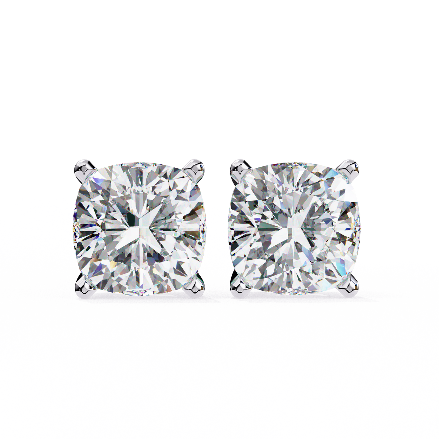 LGD Solitaire Ear Studs Cushion Square Stone (2.34ct) In 14K Gold