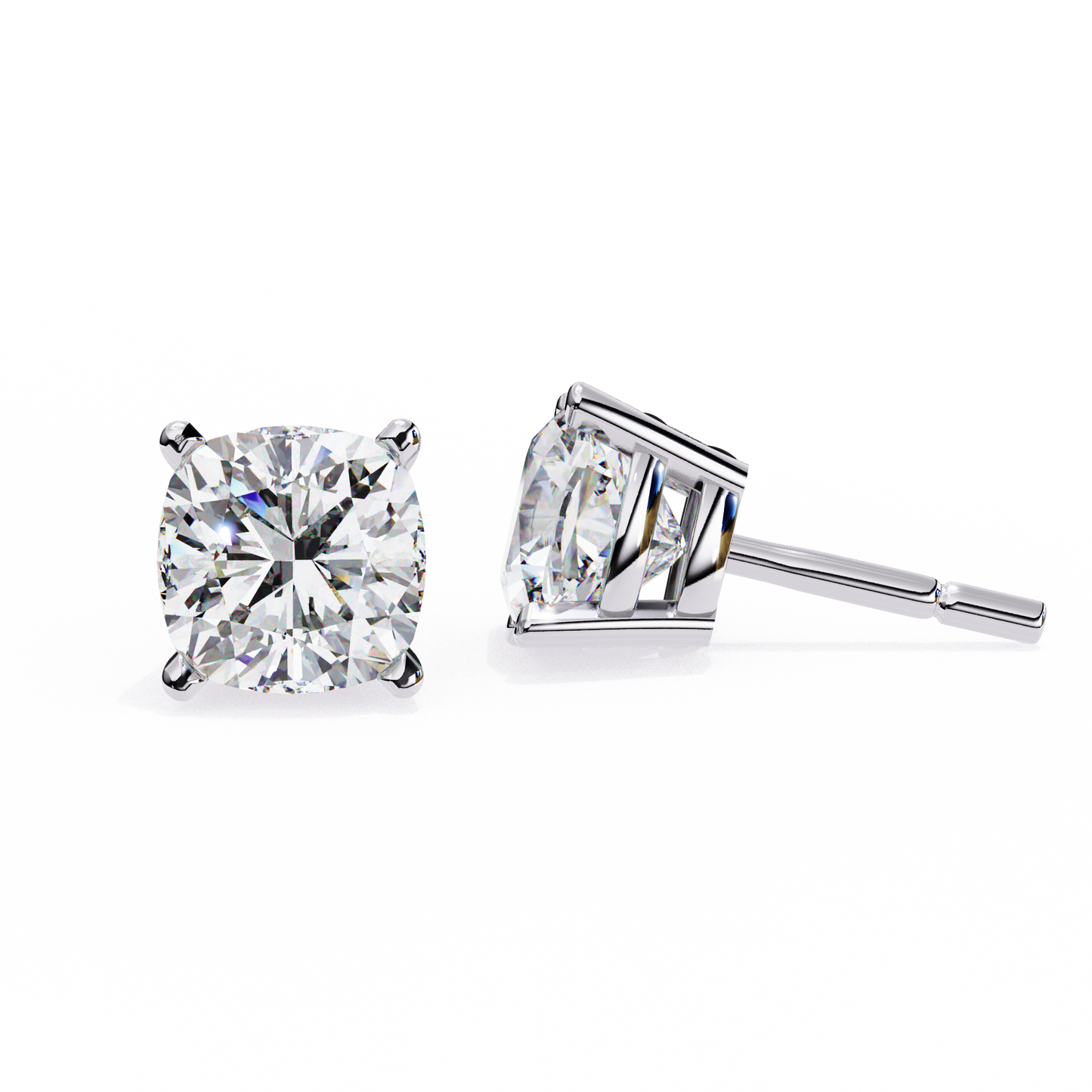 LGD Solitaire Ear Studs Cushion Square Stone (2.34ct) In 14K Gold