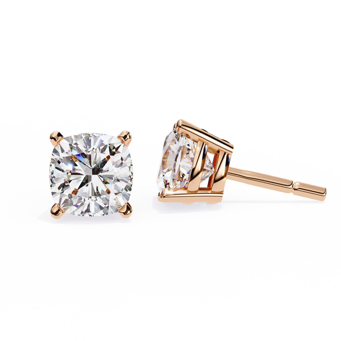 LGD Solitaire Ear Studs Cushion Square Stone (2.34ct) In 14K Gold
