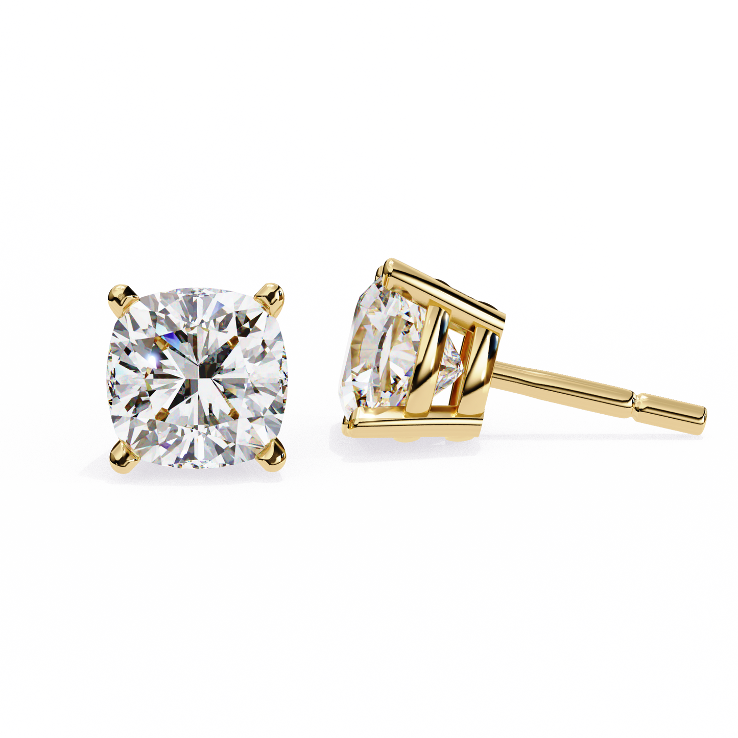 LGD Solitaire Ear Studs Cushion Square Stone (2.34ct) In 14K Gold