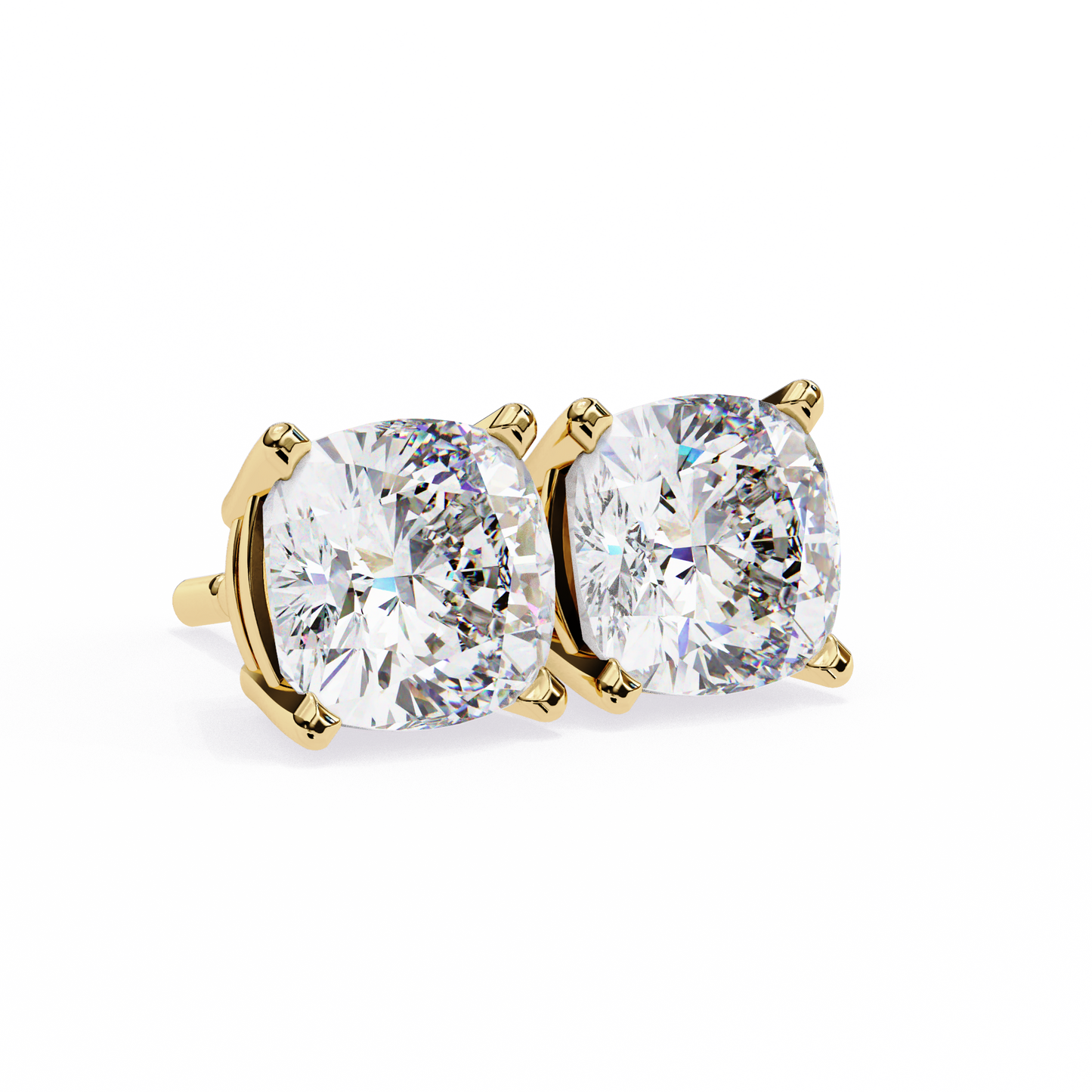 LGD Solitaire Ear Studs Cushion Square Stone (2.34ct) In 14K Gold